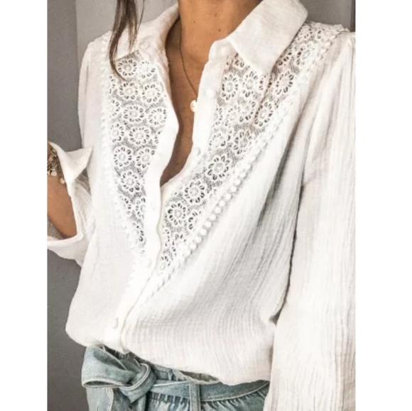 New boutique lace spliced cotton top - Picture 5 of 11